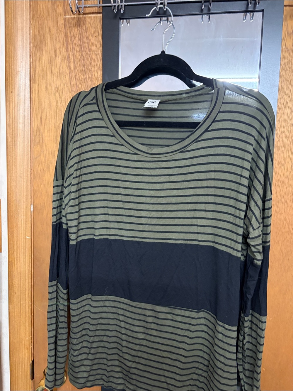 Olive & Black Striped Long-Sleeve